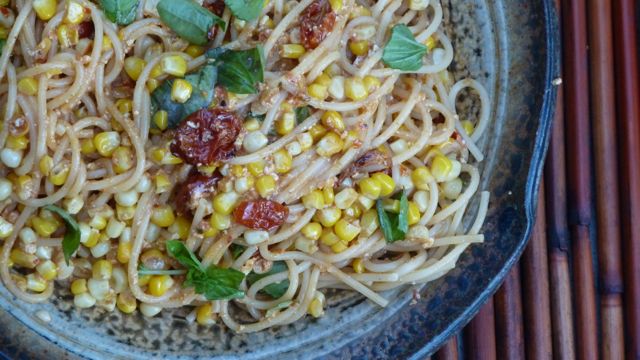 Pasta with Sweet Corn and Slow Roasted Tomatoes