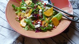 Persimmon Salad with Arugula, Pomegranate and Pumpkin Seeds